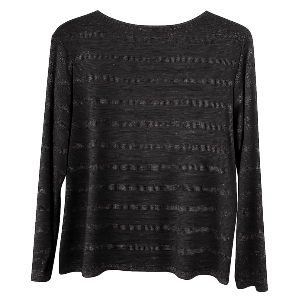 Chicos Long Sleeve Top Women's L Black Silver Metallic Shimmer Stretch Knit - Picture 3 of 8